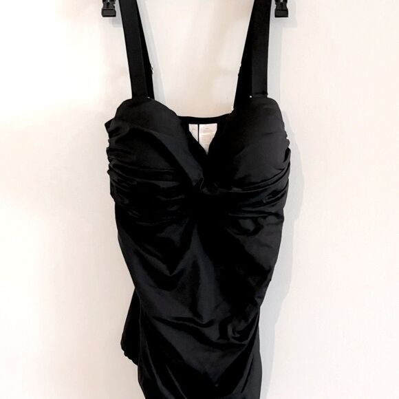 Anne Cole Women's Twist Front Underwire Shirred Tankini Swim Top Black Swimsuit - Picture 4 of 10